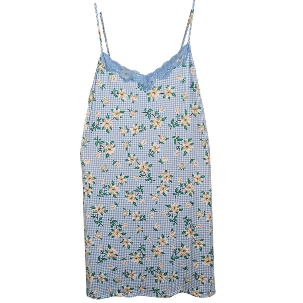 Draper James Floral Gingham Lace Trim Slip Nightgown XL Blue Women's Cottagecore
